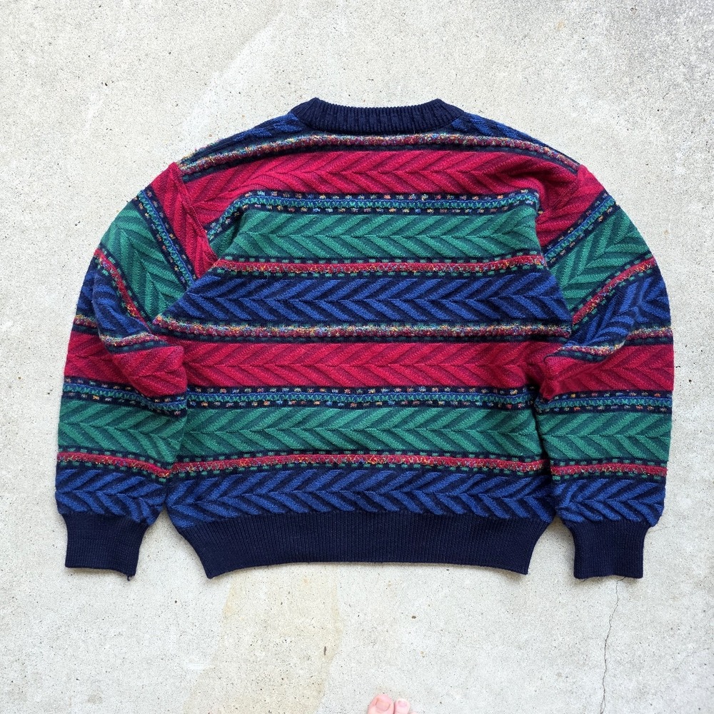 Norm Thompson Sweater Size M Colorful Red Green Striped 90s Wool Retro Grandpa - Picture 2 of 10